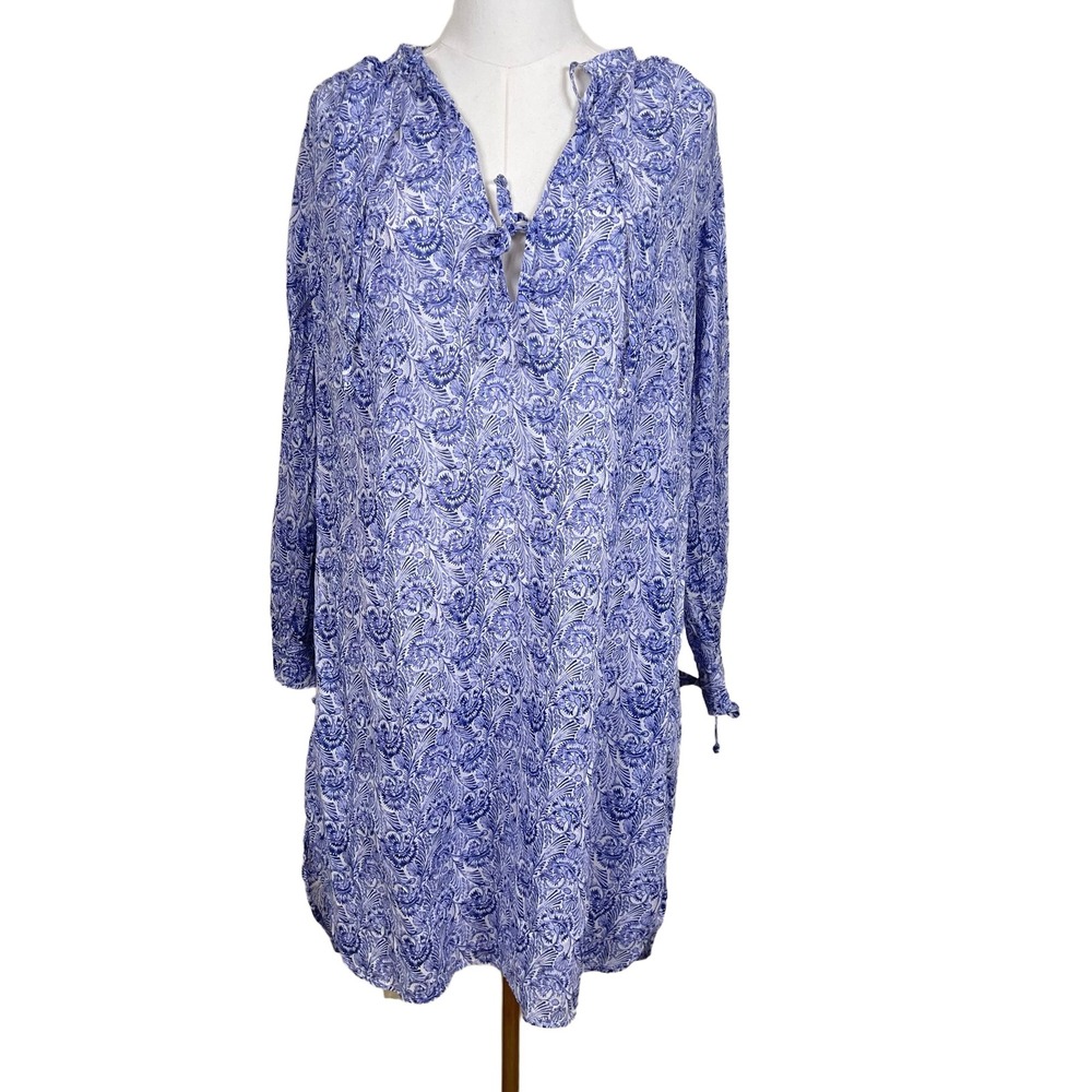 J.Crew Blue Paisley‎ Cotton Coverup Dress Women XS Lightweight Coastal Beach